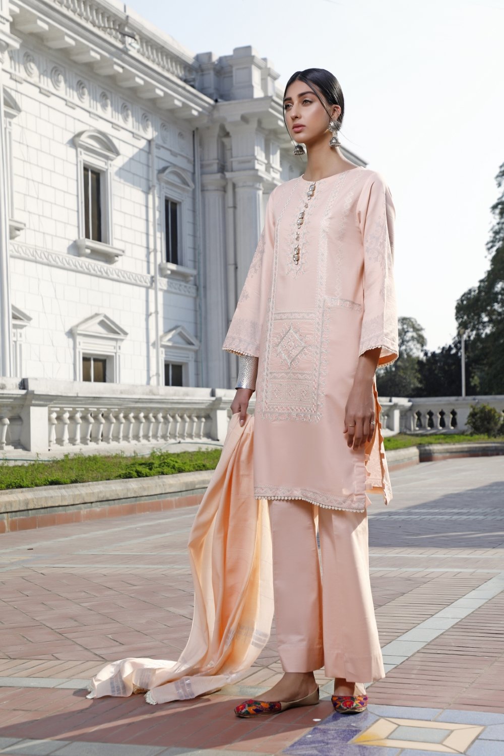 Printed and embroidered Lawn suit