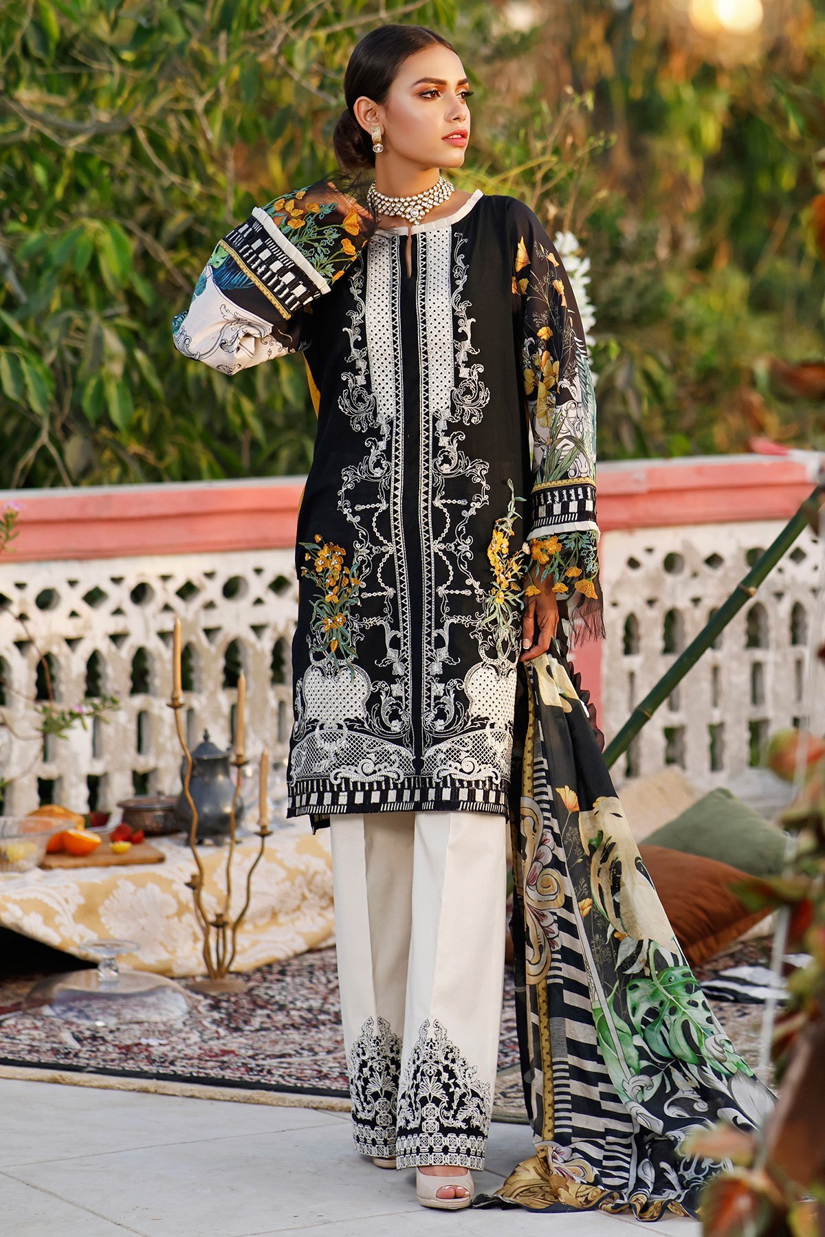 Firdous Chikan Embroidered Slub Lawn Suit