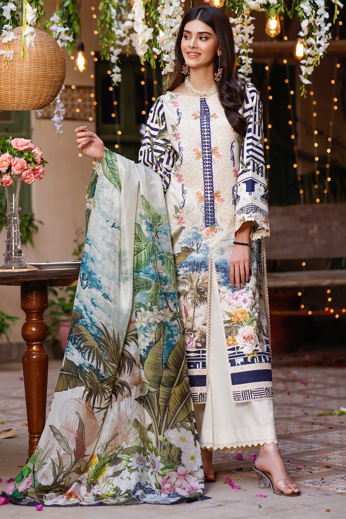 Firdous Digital Printed Lawn and Cotton Suit 