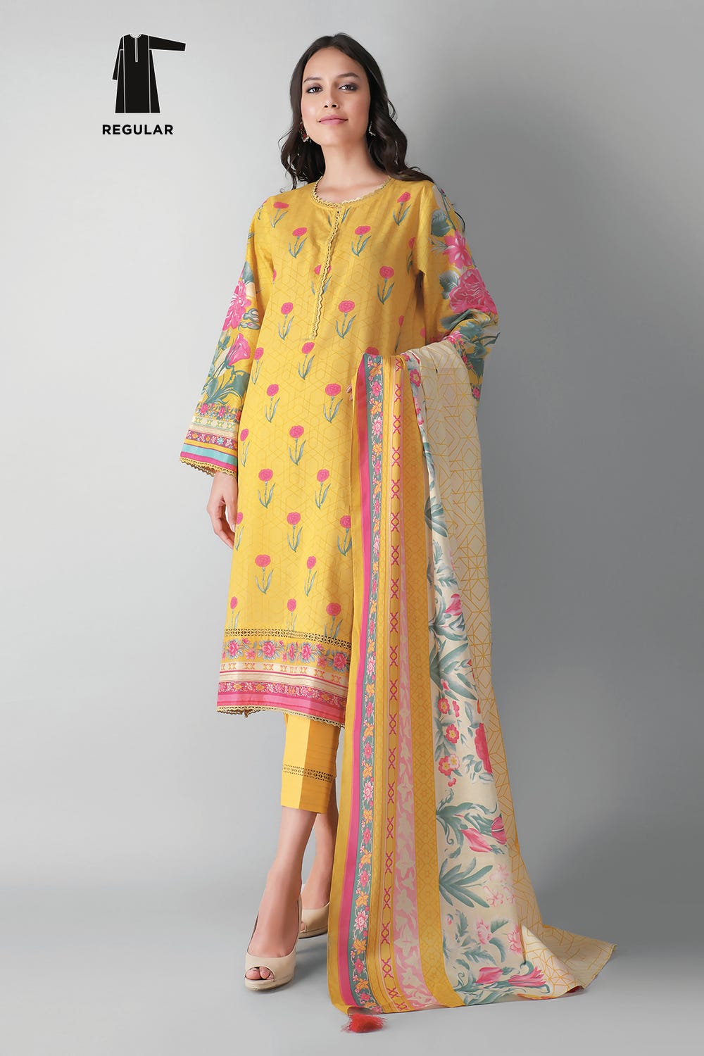 Lawn Unstitched Embroidered 3Pc Khaadi suit