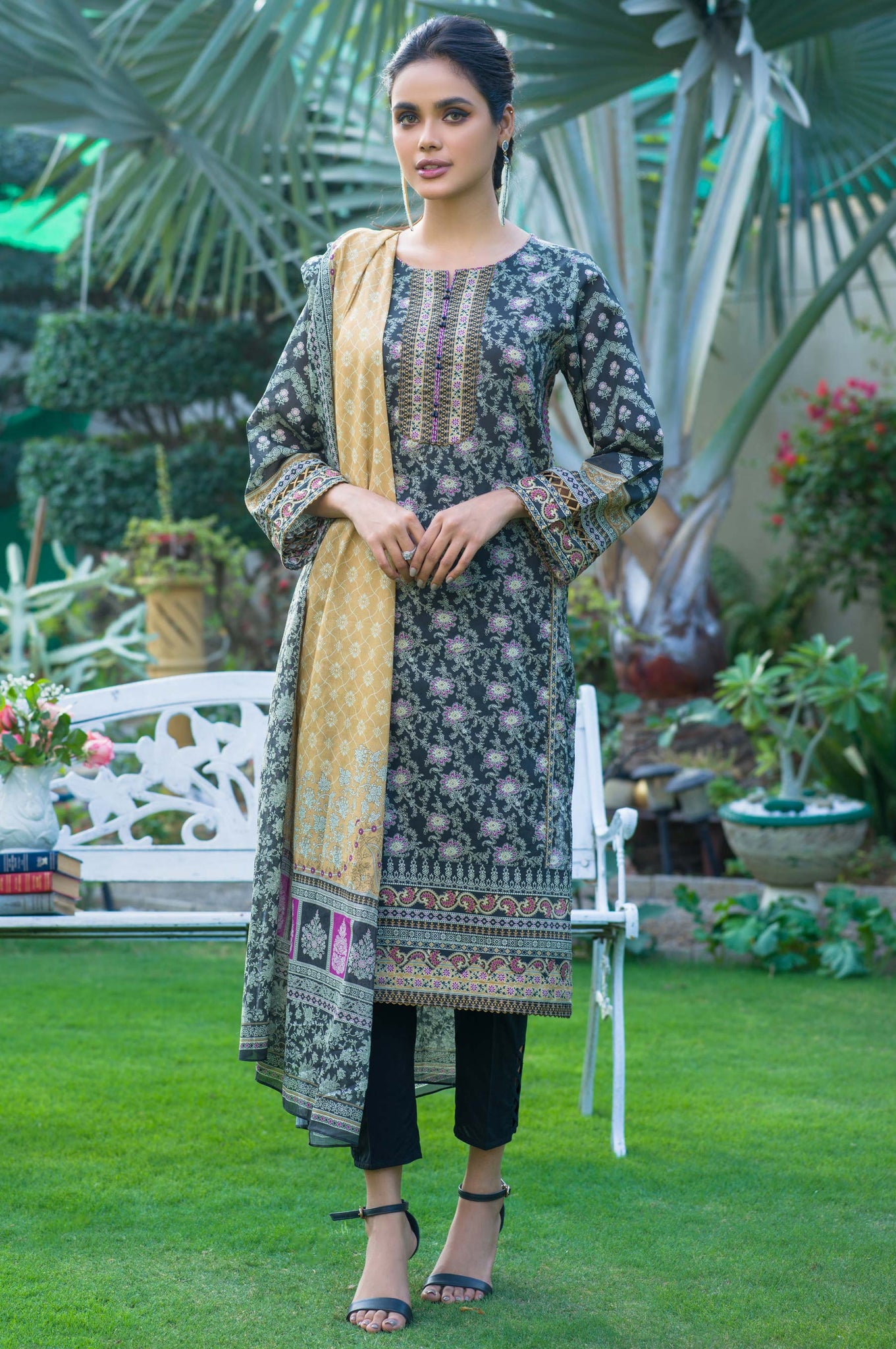 2 Piece Printed Lawn with Cotton Net Suit