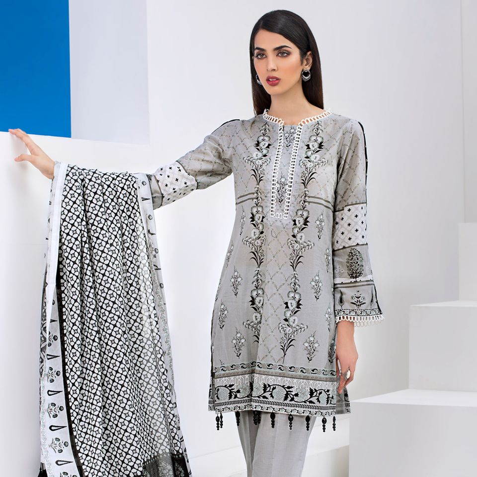 3 PC Unstitched Embroidered Lawn Suit