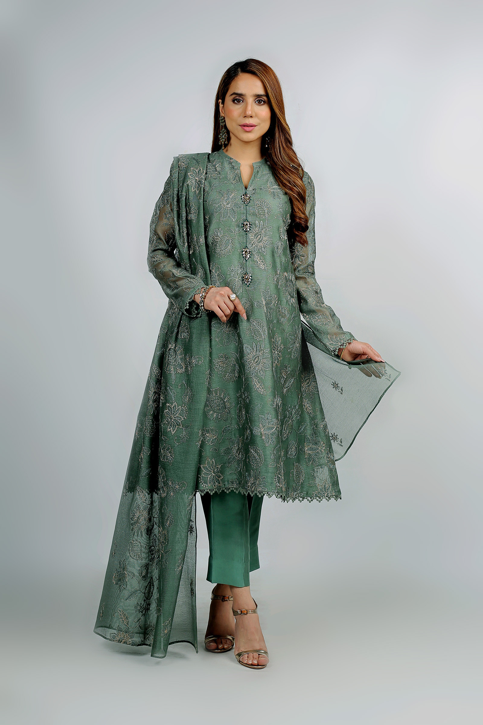 Bareeze Embroidered Net Chandni Rang Suit