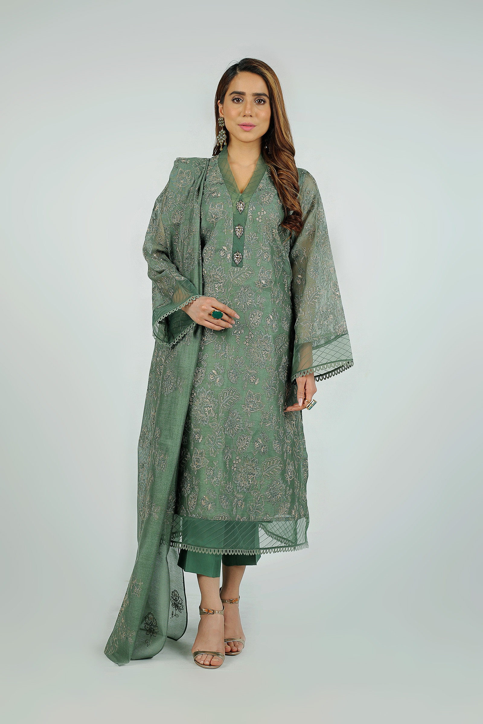 Bareeze Embroidered Net Full Suit