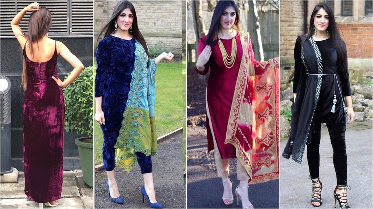 Women Velvet Gown kurti Set