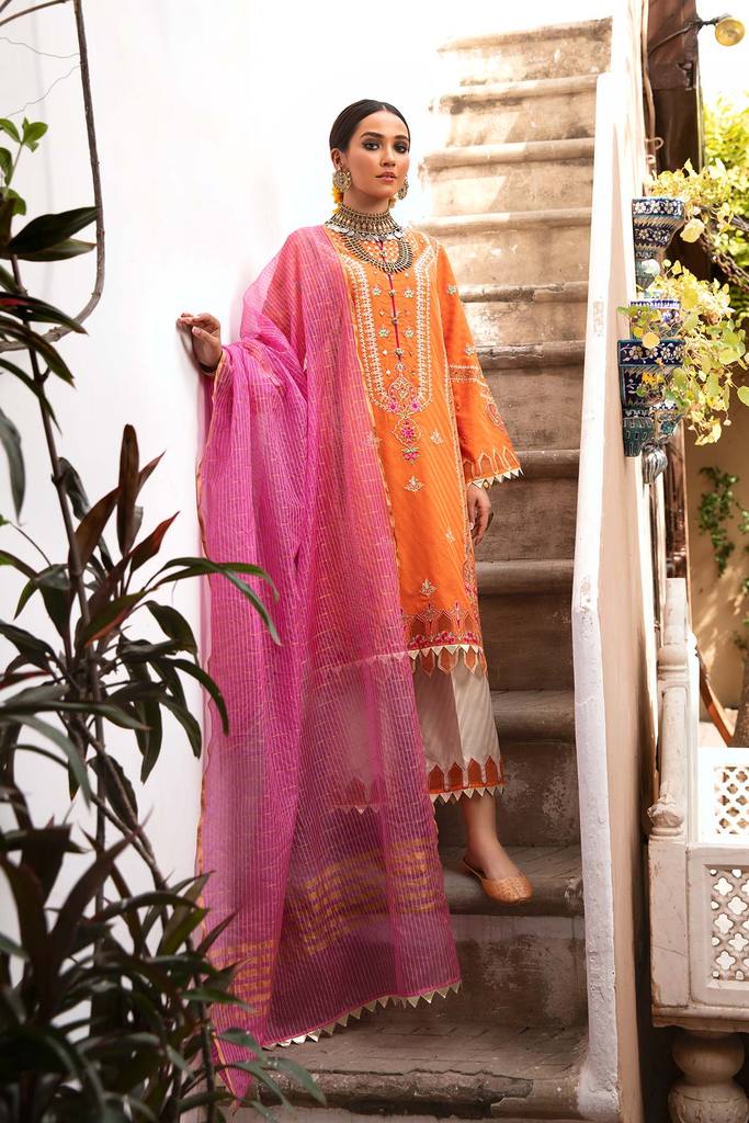 Cotton Embroidered lawn andrahka long frock