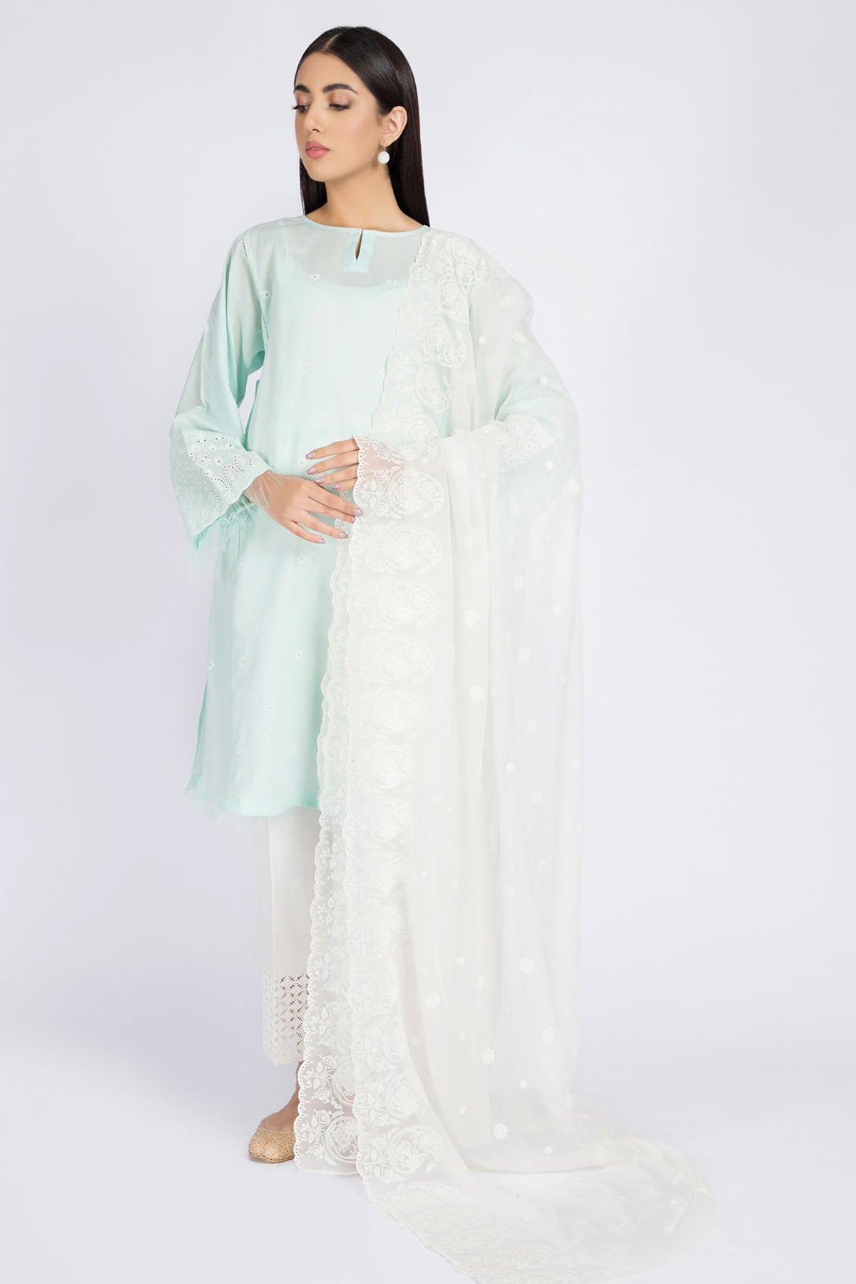 Dyed & Embroidered Chiffon Suit