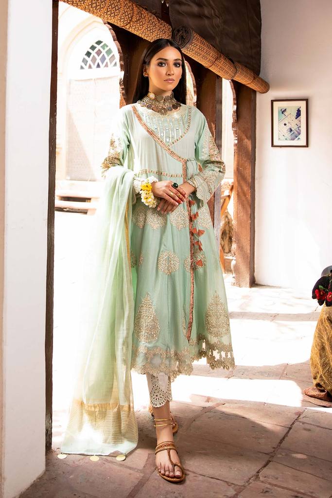Embroidered lawn andrahka long frock