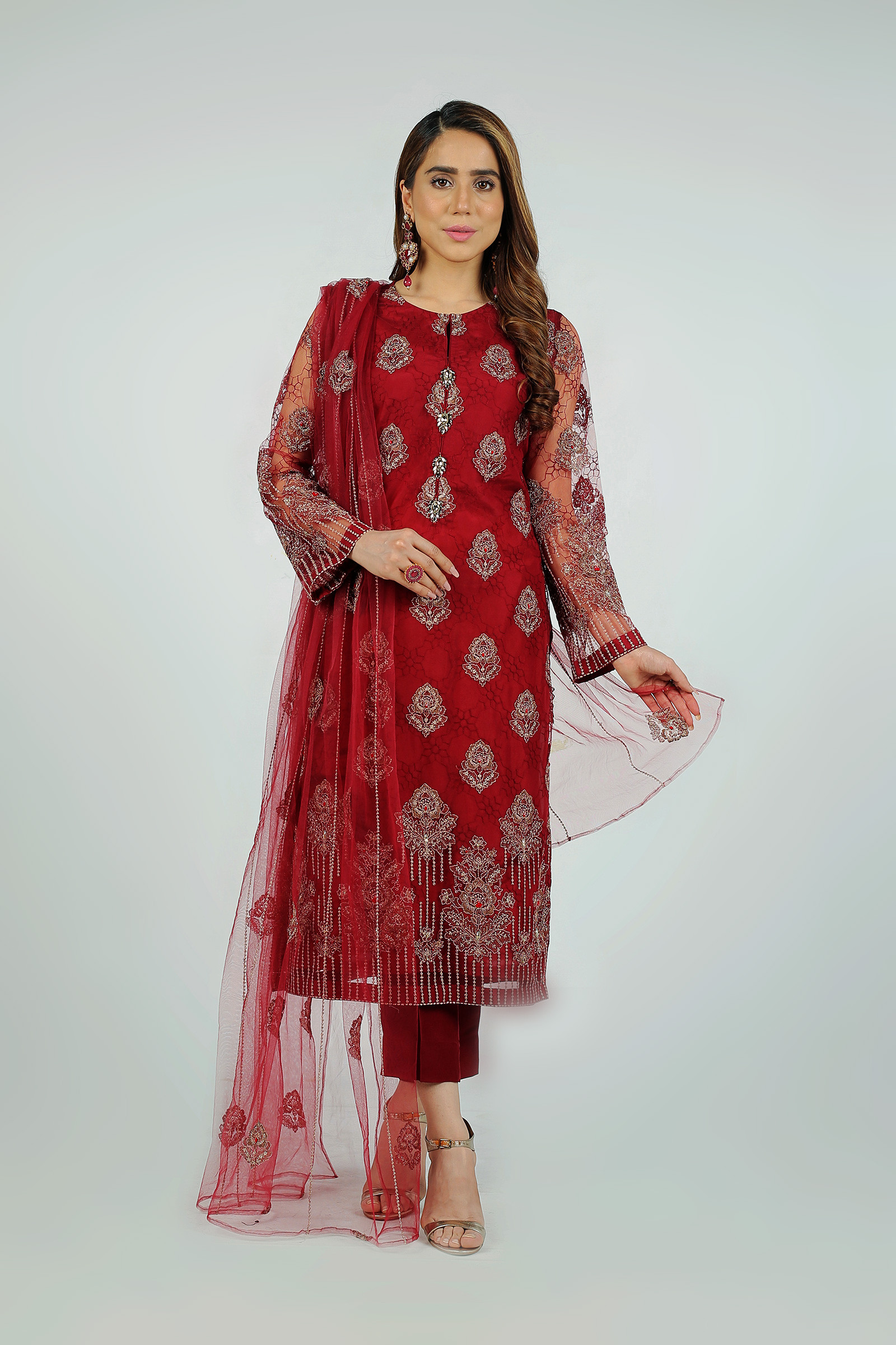 Floral Embroidered Net Bareeze