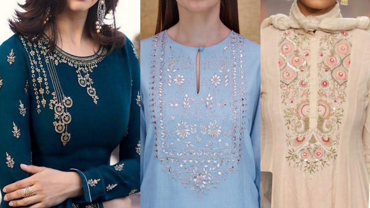 Latest Hand Embroidery Neck Designs Of Kurtis