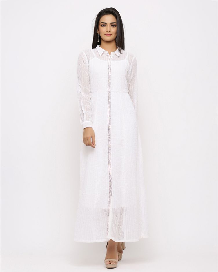 New White Long Frock For Ladies