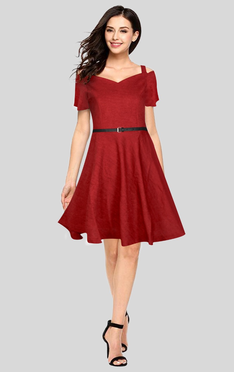 Red A Line frock Cute Girl