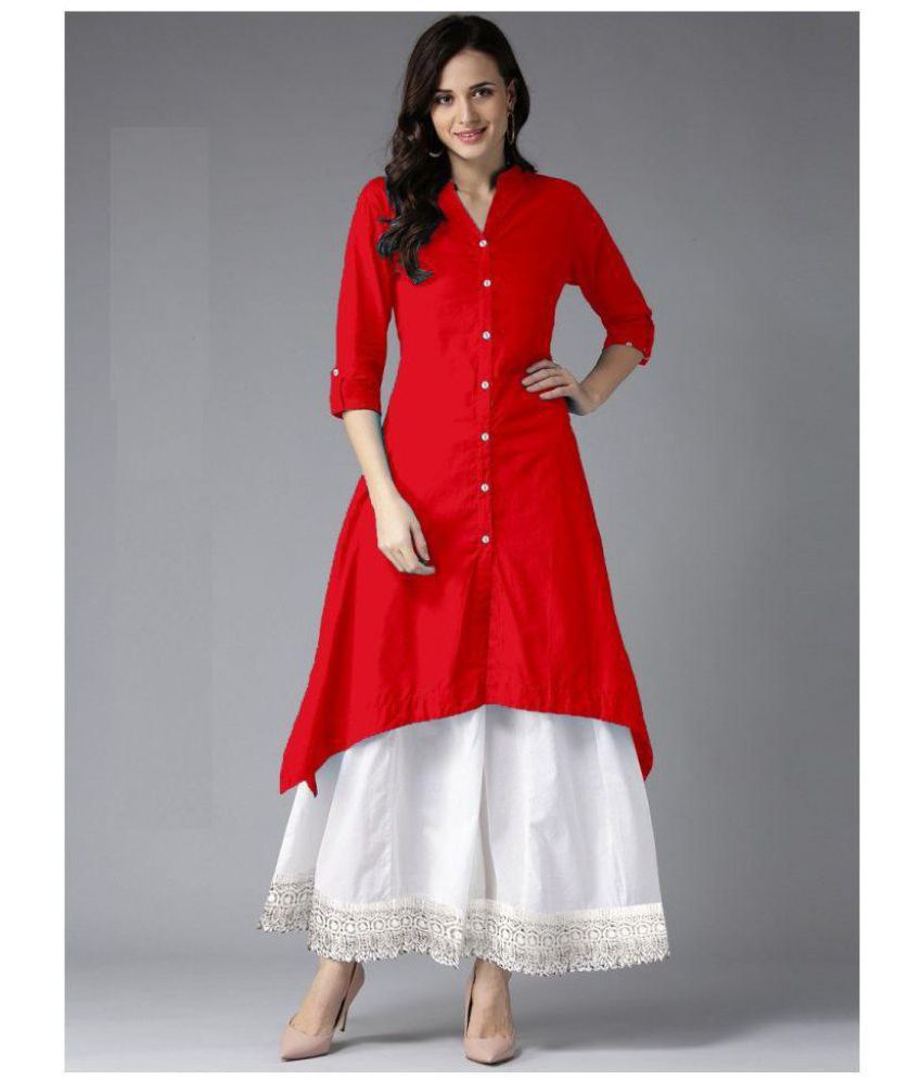 Red Kurti With White Plazo For Ladies
