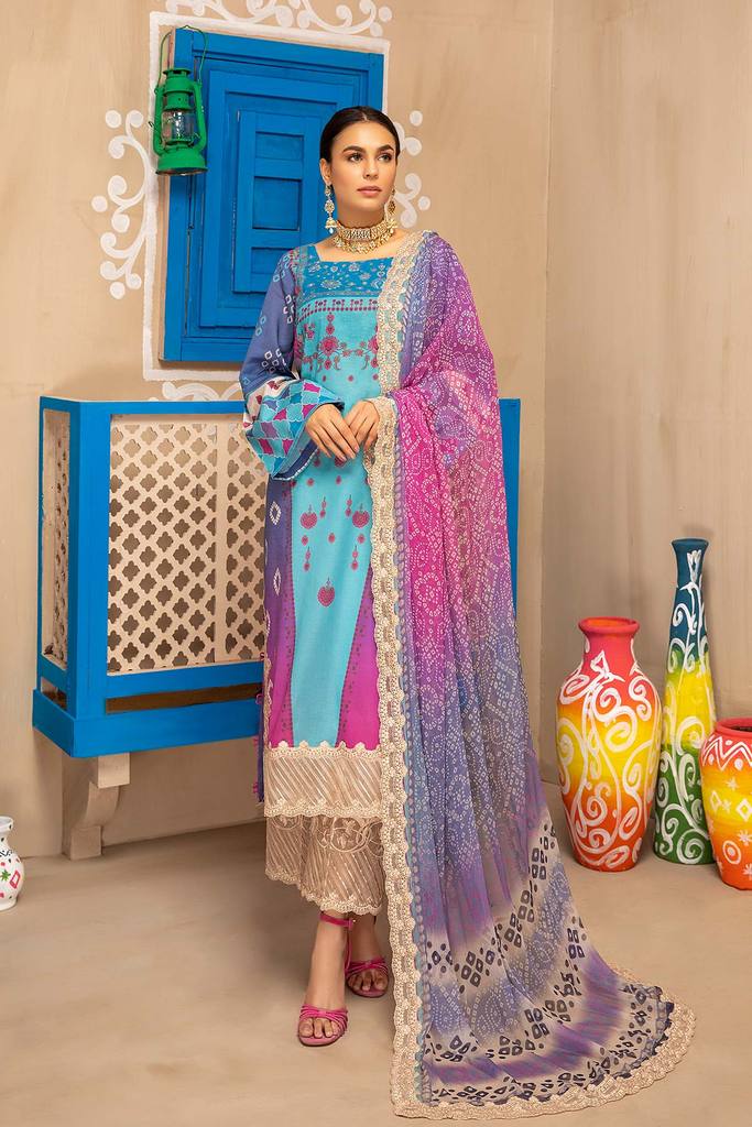 Unstitched Embroidered Lawn With Chiffon