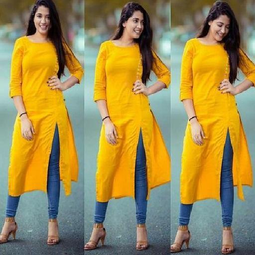 Yellow Long Kurti With Jeans